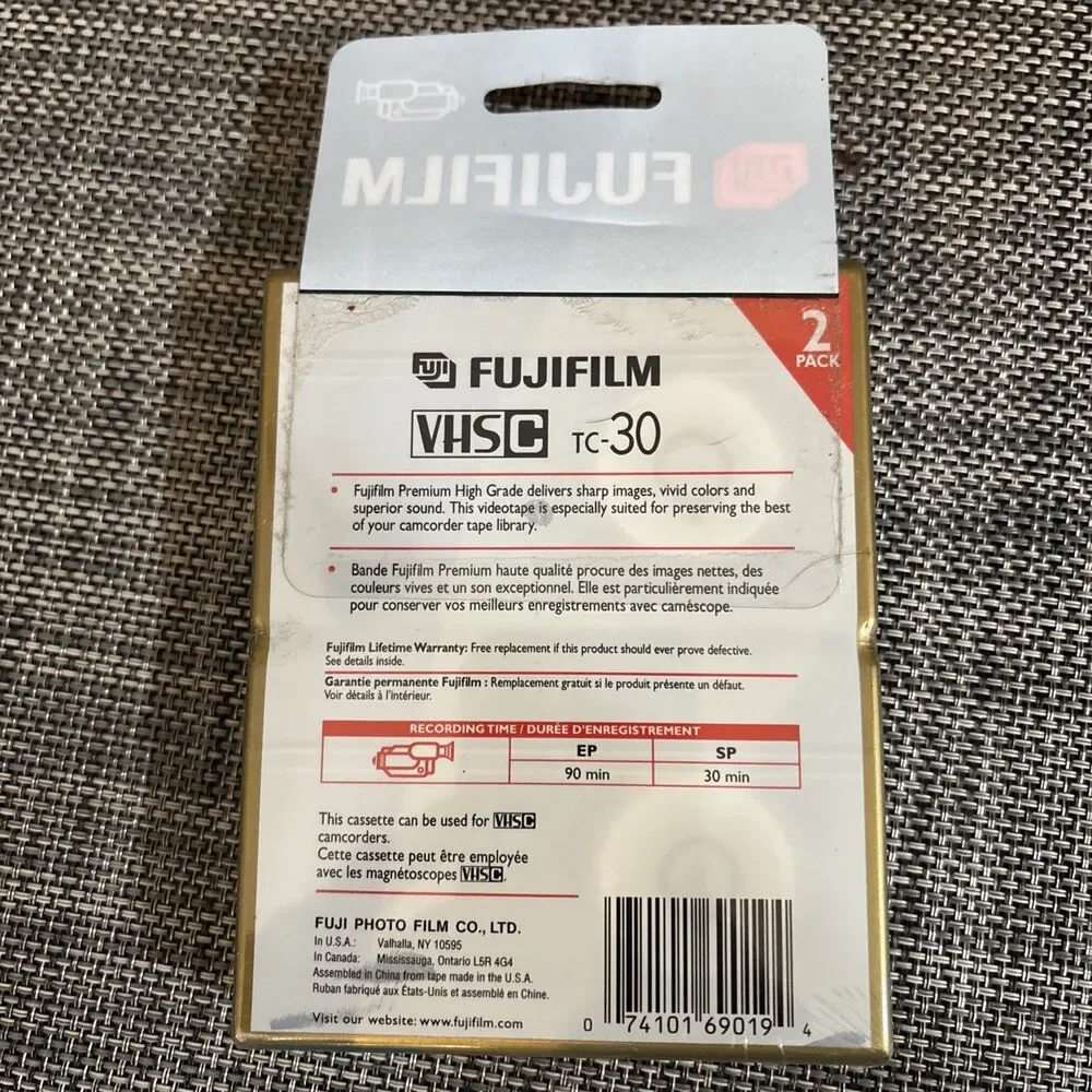 2 New Fujifilm VHS-C Tape Pro Premium High Grade Camcorder 30 min Video Cassette